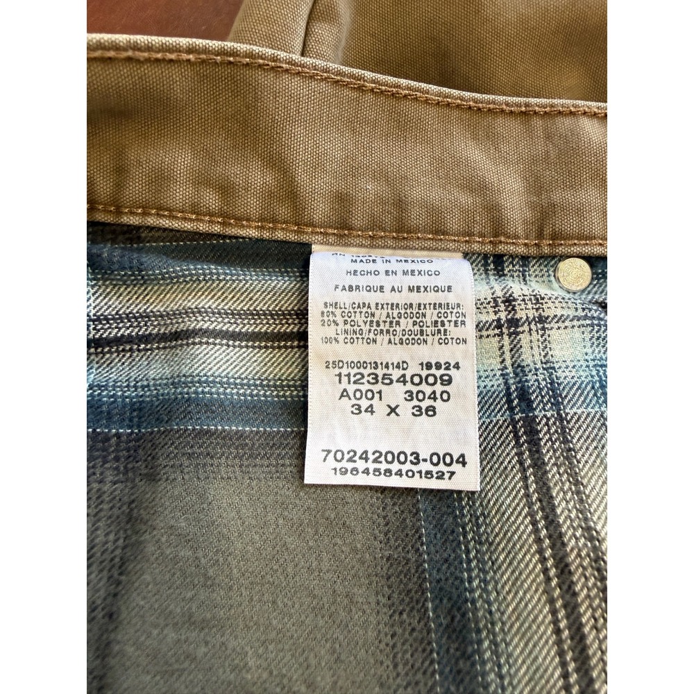 Lee Relaxed Fit Flannel Lined Canvas Pants Brown Plaid 34x36 112354009 - Picture 7 of 7